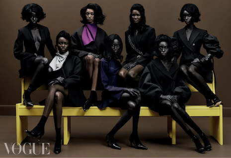 In a British Vogue first, nine African models featured on the cover of the February 2022 issue. Seen in this picture are seven models. Image credit: copyright Rafael Pavarotti, Vogue